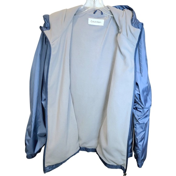 Calvin Klein Fleece Lined Hooded Full Zip Windbreaker Jacket Sz XL Gray Blue - Picture 3 of 16